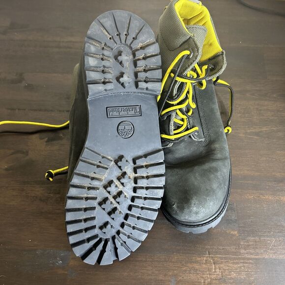 Timberland Premium 6 in Waterproof Boots - Boys Size 7 Black Grey Yellow - Picture 3 of 16